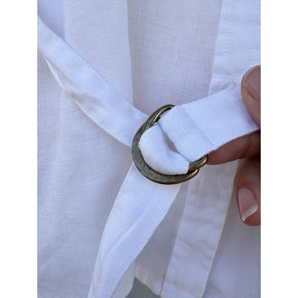 Chaus XL 100% Organic Linen Shirt 3/4 Roll Tab Sleeve Belted Tunic White Pockets - Picture 5 of 15